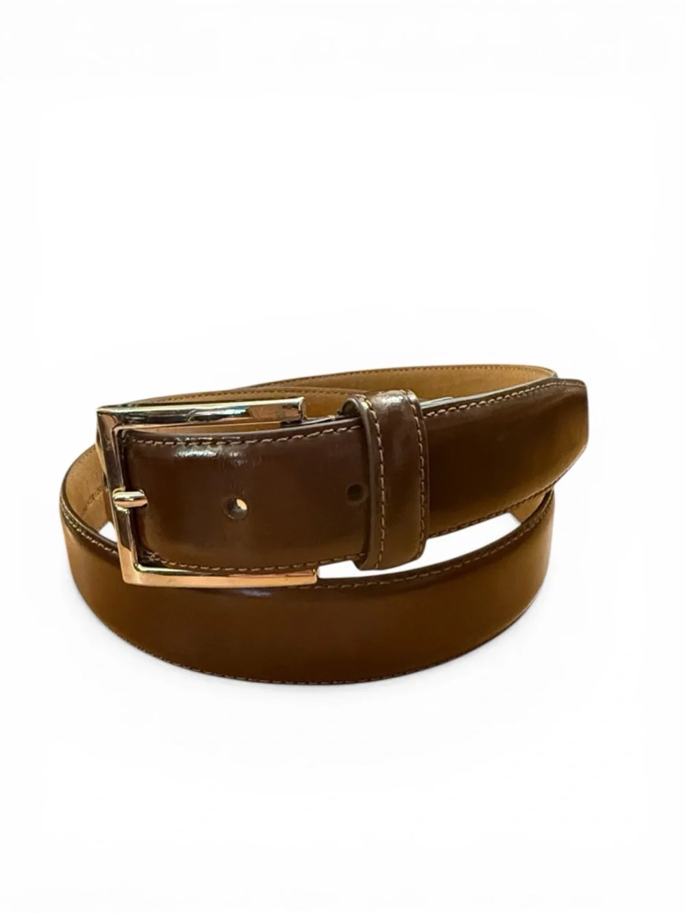 Cole Haan Smooth Brown Leather Belt Silver Buckle Classic Dress Casual Preppy 36